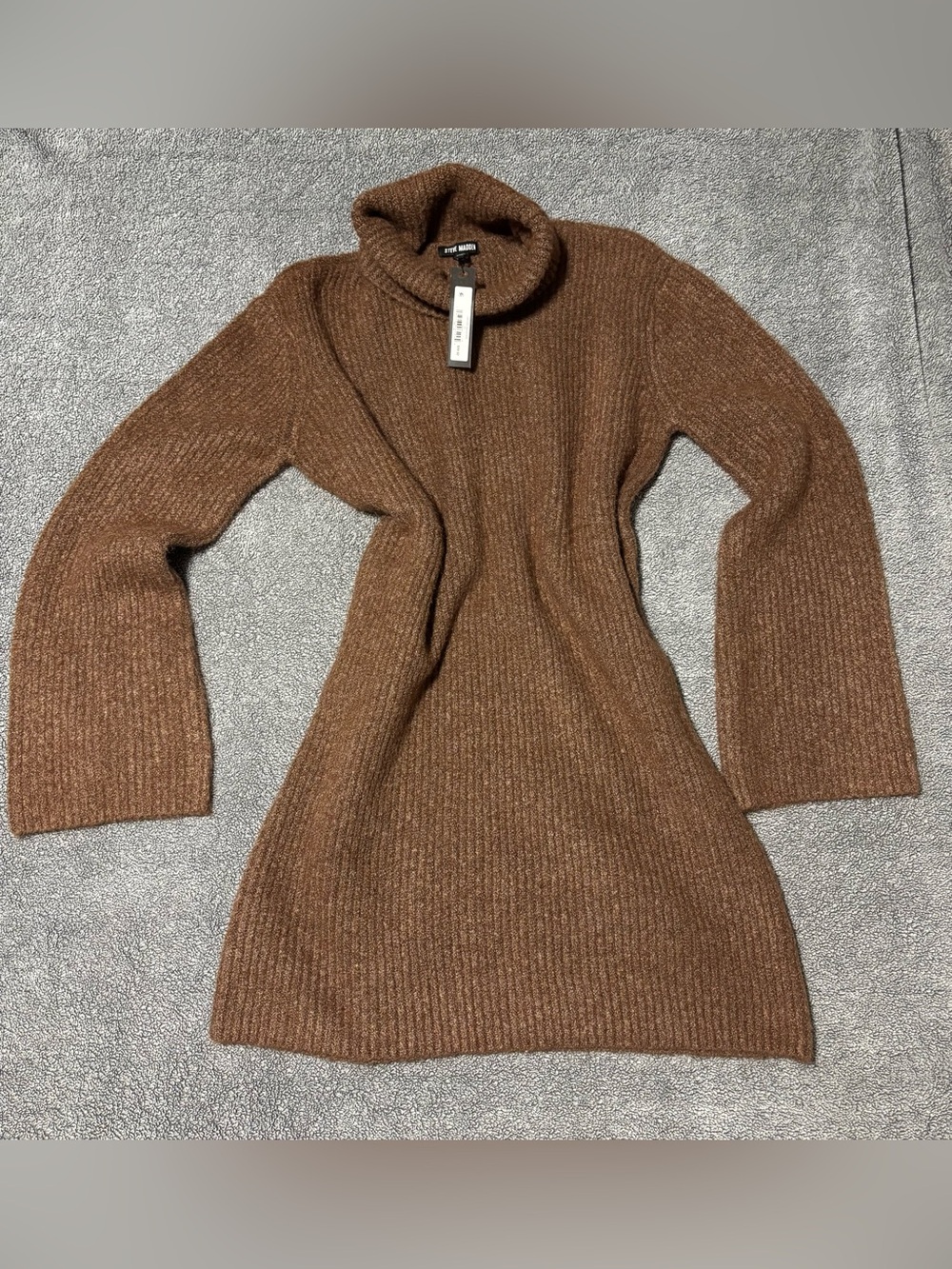 Steve Madden Brown Ribbed Turtleneck Sweater Dress